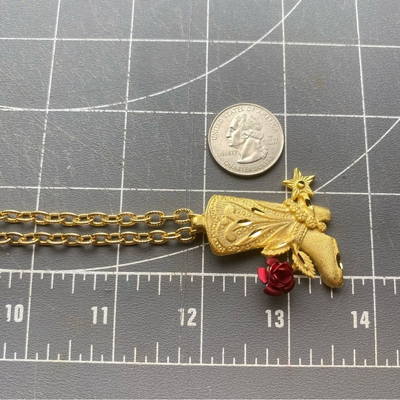 Country Western Style Cowboy Boot w/Rose Pendant Necklace Gold-Tone - Picture 10 of 10